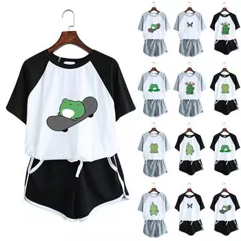 Женские летние модные шорты с карманами и короткими рукавами с принтом животных, домашний спортивный комплект L серый