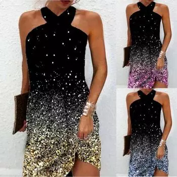 Женские летние напечатанные повседневные платья с перекрестными галстуками S