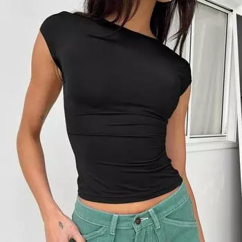 Женские летние наряды с открытой спиной, уличная одежда, облегающие футболки с круглым вырезом и короткими рукавами, дышащий укороченный топ, два способа ношения XS-L M