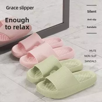 Женские летние нескользящие домашние тапочки для пар — толстая подошва, дезодорант, однотонный дизайн для ванной комнаты и спальни. 38/39 fits 37/38