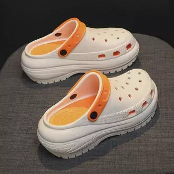 Женские летние нескользящие полутапочки на толстой подошве: Пляжные сандалии Baotou Hole для увеличения роста 41 хаки