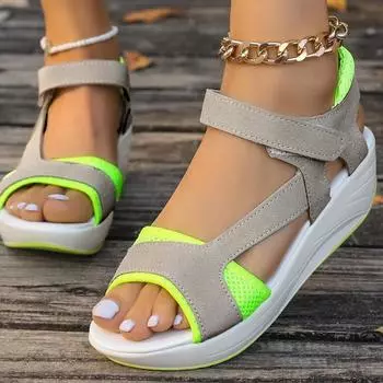 Женские летние нескользящие повседневные новые модные удобные женские сандалии на танкетке с открытым носком, роскошная уличная пляжная обувь на платформе 36