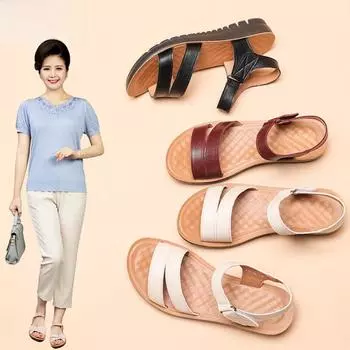 «Женские летние нескользящие сандалии на мягкой подошве для людей среднего возраста и бабушек» 36 чёрный