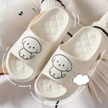Женские летние нескользящие тапочки для ванной комнаты, парные шлепанцы на плоской подошве из ЭВА с героями мультфильмов, пляжные сандалии, домашние и уличные шлепанцы, обувь 36-37 белый