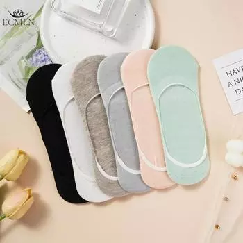 Женские летние невидимые однотонные носки-лодочки с низким вырезом, тонкие нескользящие носки чёрный