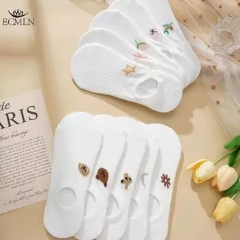 Женские летние носки силиконовые нескользящие носки белые милые невидимые носки с изображением животных и растений One size