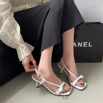 Женские летние новинки 2024 года, простые однотонные модные женские сандалии с открытым носком, повседневные кожаные пляжные платья, женские туфли на высоком каблуке 35 бежевый