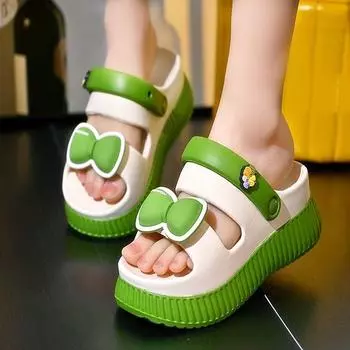 Женские летние новые 2024 простые однотонные туфли из ЭВА с толстой подошвой, нескользящие, модные, с открытым носком, пляжные, повседневные, для девочек CN 35-36 жёлтый