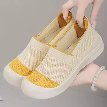 Женские летние новые дышащие тканевые туфли Fly Woven, простые сетчатые туфли с мелким горлом, легкие повседневные туфли из полиуретана 36 жёлтый