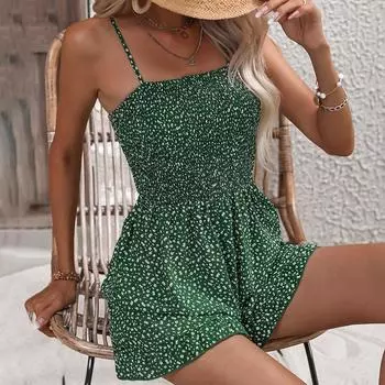 Женские летние новые французские цветочные ретро-платья-бюстье с бретелью через шею средней длины S зелёный