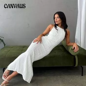 Женские летние новые халтер длинные модные сексуальные безрукавные юбки Sense Slim платья S белый