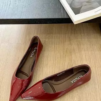 Женские летние новые лакированные кожаные туфли с мягкой подошвой, нескользящие, удобные, на низком каблуке, без застежек 35 чёрный