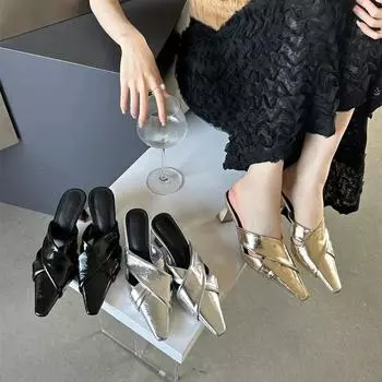 Женские летние новые модные плиссированные дизайнерские удобные сабо на плоской подошве, сексуальные женские сандалии без шнуровки с острым носком, вечерние платья 35