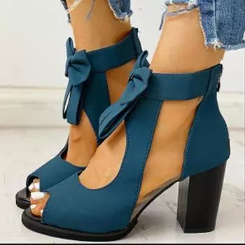 Женские летние новые модные сандалии, сандалии с открытым бантом, сандалии с молнией сзади, сандалии с открытым носком 35 чёрный