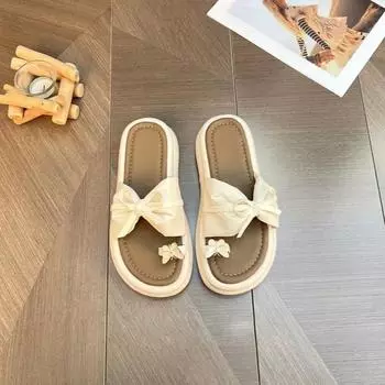Женские летние новые модные шлепанцы с застежкой-бабочкой на носке, дизайнерская женская обувь, повседневные туфли на плоской подошве, пляжное платье, женские тапочки 35