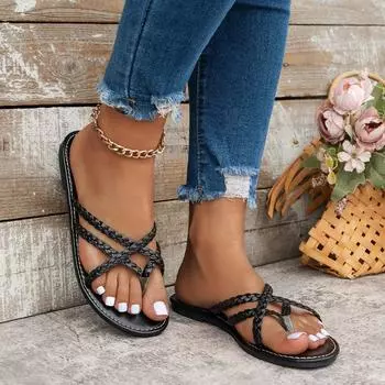 Женские летние новые модные узкополосные фирменные женские тапочки повседневные однотонные кожаные пляжные женские шлепанцы 36