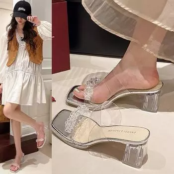 Женские летние новые нежные жемчужные аксессуары, удобные туфли на высоком толстом каблуке, повседневные повседневные тапочки 35 серебряный
