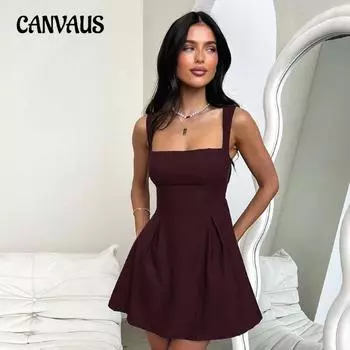 Женские летние новые однотонные платья с завязками на шее и плиссированной юбкой с высокой талией S чёрный