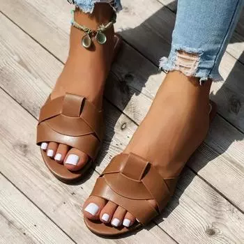 Женские летние новые плоские нескользящие сандалии из полиуретана, водонепроницаемые, повседневные, удобные тапочки, большого размера 35 чёрный