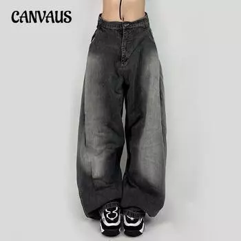 Женские летние новые потертые хитовые цветные плиссированные свободные покрои повседневные модные тонкие джинсы S чёрный