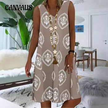 Женские летние новые повседневные платья большого размера с V-образным вырезом без рукавов 1XL фиолетовый