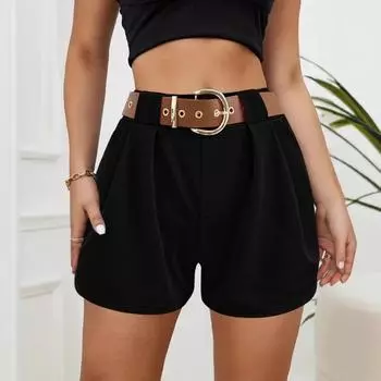Женские летние новые повседневные шорты с высокой талией и широкими штанинами в стиле Temperament Pure Color S чёрный