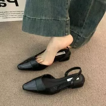 Женские летние новые простые однотонные босоножки Baotou, повседневные, универсальные, офисные, сексуальные, с острым носком, женские туфли на низком каблуке Mujer Zapatos 35