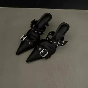 Женские летние новые простые однотонные неглубокие сандалии без застежек из искусственной кожи, водонепроницаемые, для повседневного вечернего платья, женские туфли на высоком каблуке 35