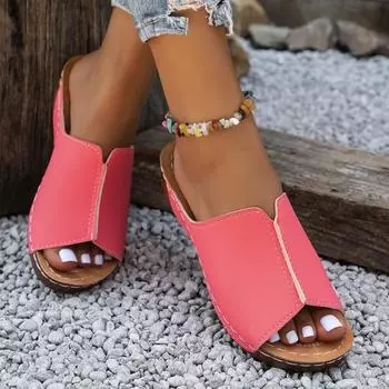 Женские летние новые простые однотонные сандалии для повседневного домашнего и офисного шопинга, женские тапочки без застежек с неглубоким носком, дополнительный размер 43