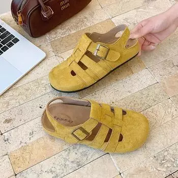 Женские летние новые ретро сандалии с закрытым носком, полые дышащие туфли-одиночки, плетеные туфли-свиные клетки 35