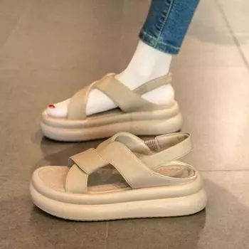 Женские летние новые римские сандалии на толстой нескользящей подошве с мягкой подошвой 35 бежевый