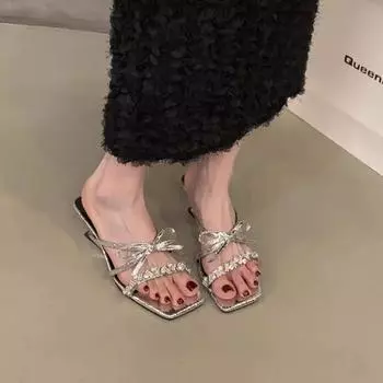 Женские летние новые роскошные дизайнерские босоножки со стразами из искусственной кожи, водонепроницаемые, сексуальные, с открытым носком, вечерние, женские туфли на высоком каблуке 35 серебряный