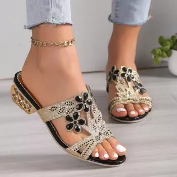 Женские летние новые роскошные дизайнерские сандалии со стразами, женская модная удобная пляжная обувь без шнуровки Sandalias De Mujer 35