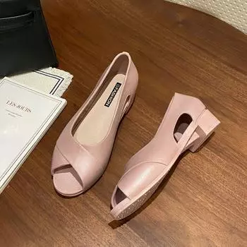 Женские летние новые сандалии на каблуке «рыбий рот» с грубым каблуком, модные сандалии на плоской подошве, повседневная верхняя одежда, одинарные туфли 36