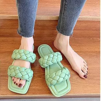 Женские летние новые сандалии на плоской подошве с толстой подошвой в стиле ретро, тканые тапочки 35 зелёный