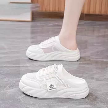 Женские летние новые сетчатые ленивые туфли с головой в педальной сумке и полуволочащиеся, женские дышащие шлепанцы на толстой подошве 35