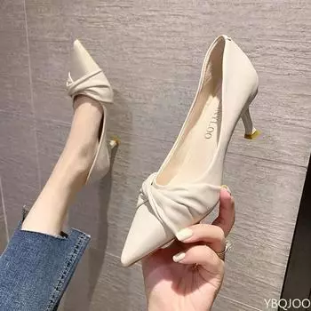 Женские летние новые туфли на высоком каблуке, повседневные туфли-лодочки с острым носком и неглубоким вырезом, универсальные элегантные рабочие туфли, модные удобные женские туфли 35