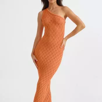 Женские летние облегающие платья миди на одно плечо, повседневные платья-свитера без рукавов в рубчик для женщин, сексуальное платье с вырезом S оранжевый