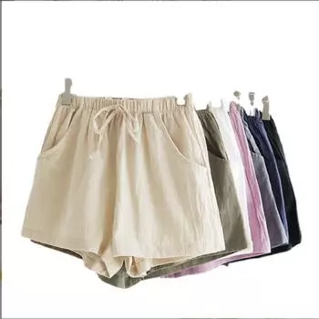 Женские летние однотонные льняные свободные шорты с высокой талией, повседневные тонкие широкие хлопковые льняные шорты, свободные повседневные S