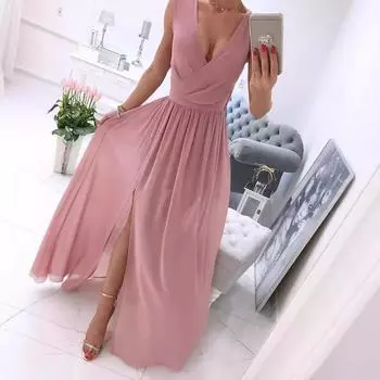 Женские летние однотонные платья без рукавов с V-образным вырезом S светло-зеленый