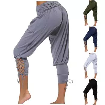 Женские летние однотонные повседневные брюки Harlem с высокой талией и карманами и завязками на бретелях XXL