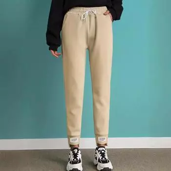 Женские летние однотонные повседневные брюки с высокой талией на шнурке S имбирный