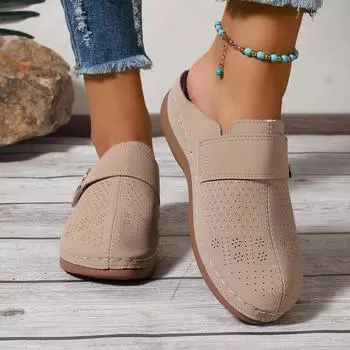 Женские летние однотонные повседневные тапочки Baotou с ажурной подошвой, круглые тапочки больших размеров с плоским дном и надписью One Word 45 чёрный