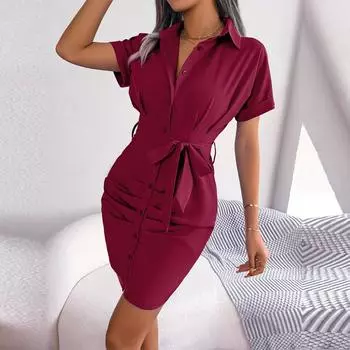 Женские летние однотонные рукава «летучая мышь» с завернутой талией, сложенная рубашка, юбка, тонкие короткие платья S синий