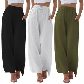 Женские летние однотонные свободные брюки с эластичной резинкой на талии, хлопковые и льняные широкие брюки с завязками XL абрикосовый