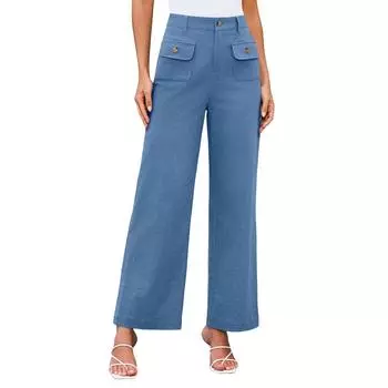 Женские летние однотонные свободные прямые брюки с внешним карманом и высокой талией XXL