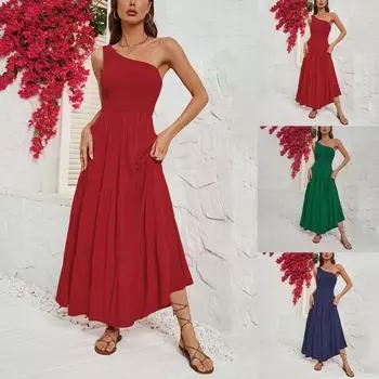 Женские летние однотонные узкие платья с косым вырезом и широкими бретелями L зелёный