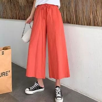 Женские летние осенние хлопковые льняные брюки с высокой талией, однотонные широкие укороченные брюки M белый