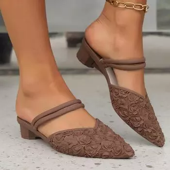 Женские летние остроносые модные повседневные туфли на плоской подошве с низким каблуком, однотонные верхние сандалии Bao Head Half 36 чёрный