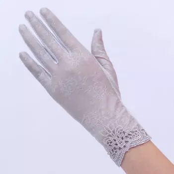 Женские летние перчатки для вождения с защитой от ультрафиолета, кружевные перчатки серый